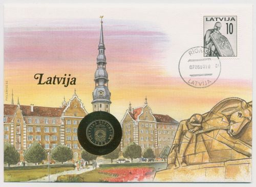 Lettland 1992 Petrikirche Riga Numisbrief 50 Santimu (N264)