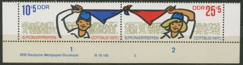 DDR 1970 Pioniertreffen mit Druckvermerk 1596/97 W Zd 233 DV 2 postfrisch