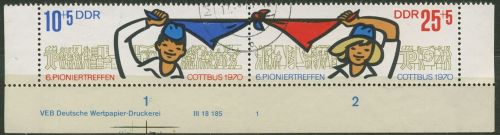 DDR 1970 Pioniertreffen mit Druckvermerk 1596/97 W Zd 233 DV 1 gestempelt