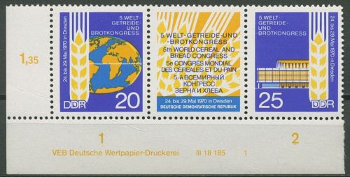 DDR 1970 Getreide und Brot 1575/76 ZD mit Druckvermerk W Zd 224 DV 1 postfrisch