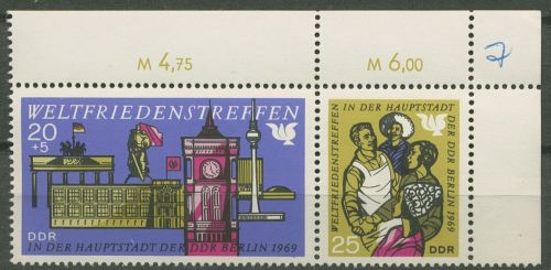 DDR 1969 Weltfriedenstreffen 1478/80 Zusammendruck W Zd 205 Ecke 2 postfrisch