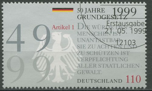 Bund 1999 Grundgesetz 2050 gestempelt, Blockeinzekmarke