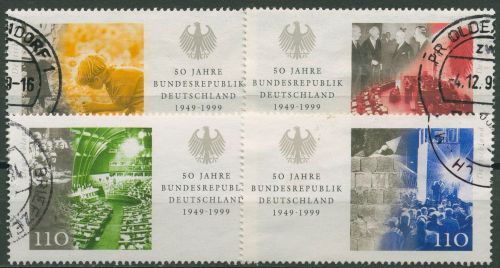 Bund 1999 50 Jahre Bundesrepublik 2051/54 gestempelt, Blockeinzelmarken