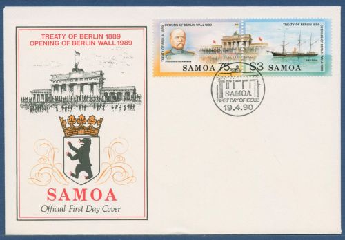 Samoa 1990 Öffnung der Berliner Mauer Brandenburger Tor 701/02 ZD FDC (X41649)
