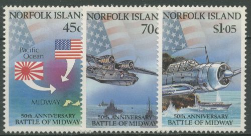 Norfolk-Insel 1992 Schlacht bei den Midway-Inseln Flugboot 522/24 postfrisch