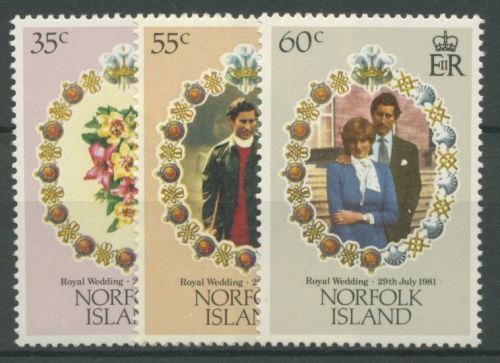 Norfolk-Insel 1981 Hochzeit Prinz Charles und Lady Diana 264/66 postfrisch
