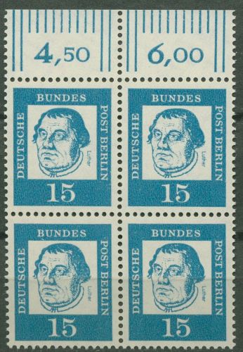 Berlin 1961 Bed. Deutsche: Luther mit Oberrand 203 W OR 4er-Block postfrisch