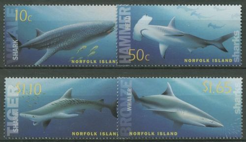 Norfolk-Insel 2004 Haie: Tigerhai Walhai Bronzehai Hammerhai 861/64 postfrisch