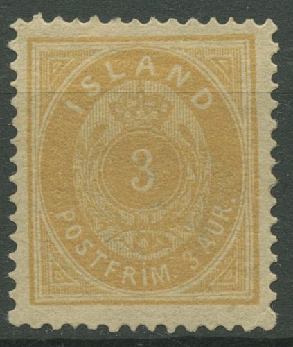 Island 1882 Ziffer mit Krone im Oval 3 Aurar 12 A ohne Gummierung