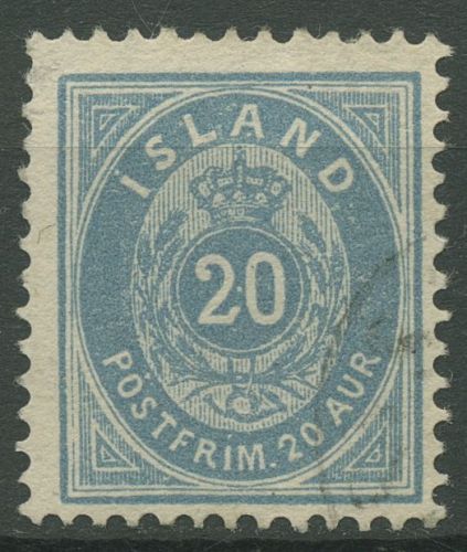 Island 1882 Ziffer mit Krone im Oval 20 Aurar blau, 14 Ba gestempelt