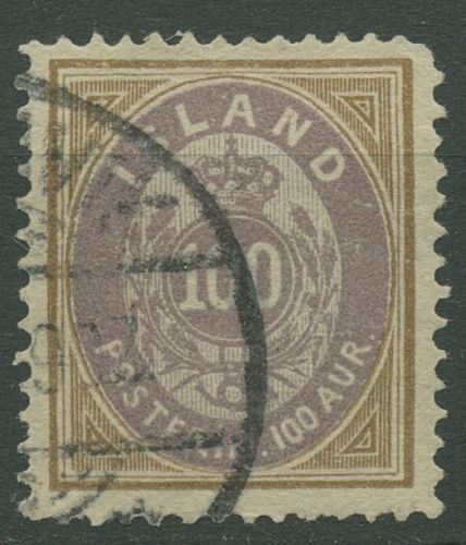 Island 1892 Ziffer mit Krone im Oval 100 Aurar, 17 A gestempelt, Zahnfehler