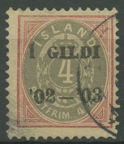 Island 1902 Ziffer mit Krone im Oval, mit Aufdruck, 25 B gestempelt, kl. Fehler