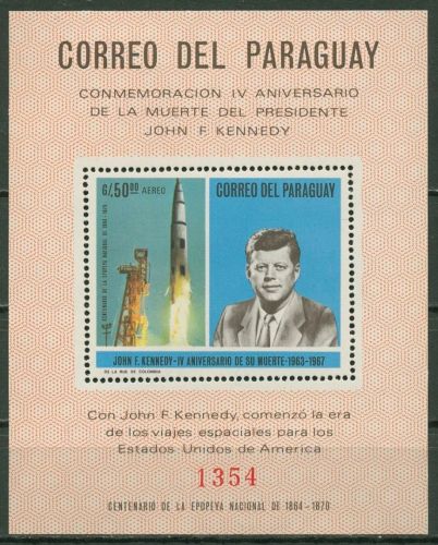 Paraguay 1968 Raumfahrt John F. Kennedy Block 110 postfrisch (C18754)
