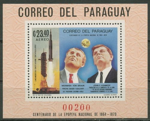 Paraguay 1969 Wernher von Braun, John F. Kennedy Block 124 postfrisch (C18755)