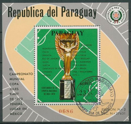 Paraguay 1969 Fußball-WM Jules-Rimet-Pokal Block 130 gestempelt (C67034)