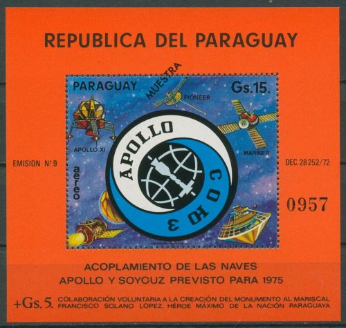 Paraguay 1974 APOLLO - SOJUS Weltraumfahrt Block 236 Muster postfrisch (C67041)
