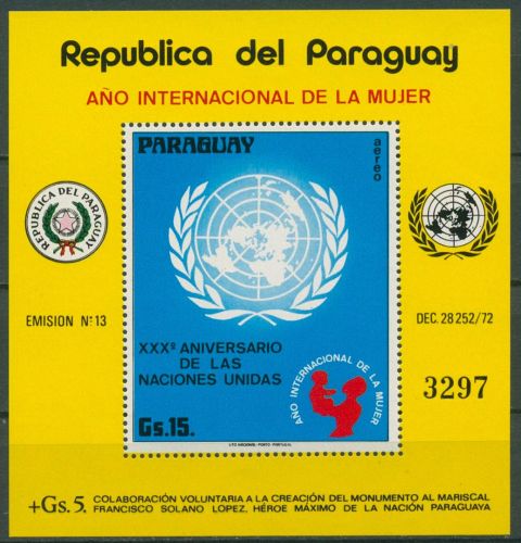 Paraguay 1975 Vereinte Nationen UNO-Emblem Block 250 postfrisch (C67042)