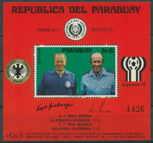 Paraguay 1976 Bundestrainer Herberger, Schön Block 269 postfrisch (C22627)