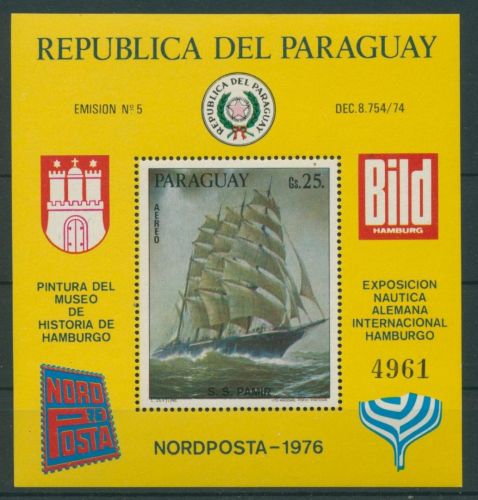 Paraguay 1976 Deutsche Segelschiffe Block 284 postfrisch (C22633)
