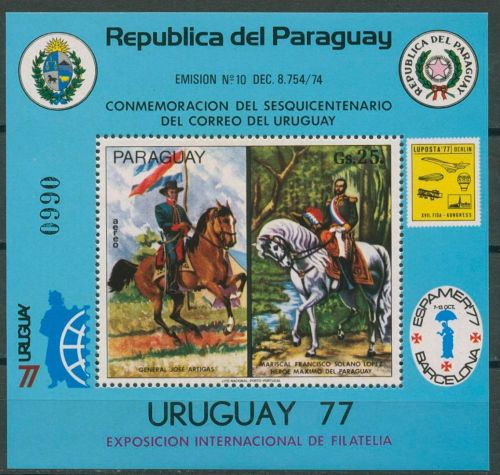 Paraguay 1977 Briefmarken-Ausstellungen Pferde Block 305 postfrisch (C80469)
