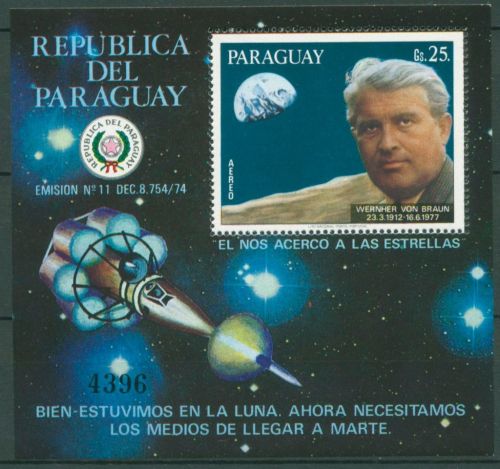 Paraguay 1977 Wernher von Braun, Mondlandschaft Block 308 postfrisch (C18798)