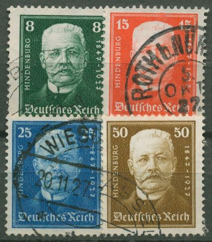 Deutsches Reich 1927 80. Geburtstag von Hindenburg 403/06 gestempelt