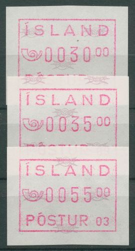 Island ATM 1993 Freimarke Automat 03, Satz 3 Werte, ATM 2.1 S1 postfrisch