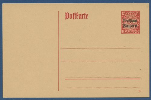 Bayern 1919 Freistaat, Wappen Postkarte P 109/01 ungebraucht (X40963)