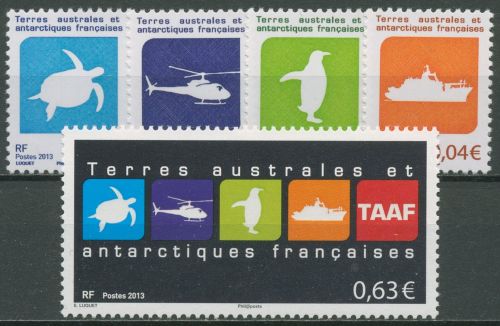 Franz. Antarktis 2013 Landessymbole Pinguin Schiff Helikopter 829/33 postfrisch