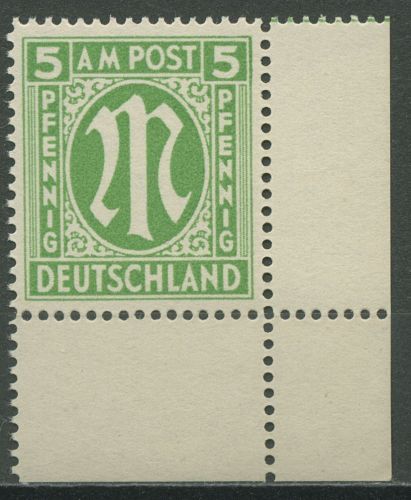 Bizone 1945 AM-POST Englischer Druck, Papier y, 12 F y Ecke 4 postfrisch
