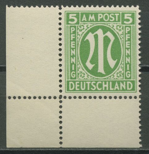 Bizone 1945 AM-POST Englischer Druck, Papier y, 12 F y Ecke 3 postfrisch