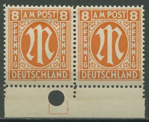 Bizone 1945 AM-POST Engl. Druck, Papier y, 14 B y Markierung/Loch postfrisch