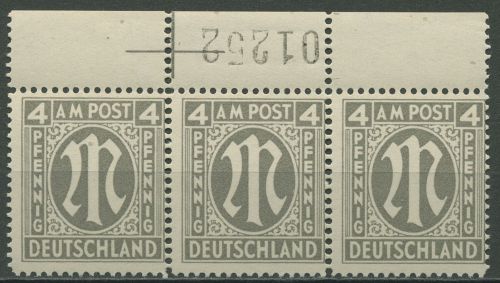 Bizone 1945 AM-POST Engl. Druck, Papier y, 11 Cy Passerkreuz + Bg.-Nr. postfr.
