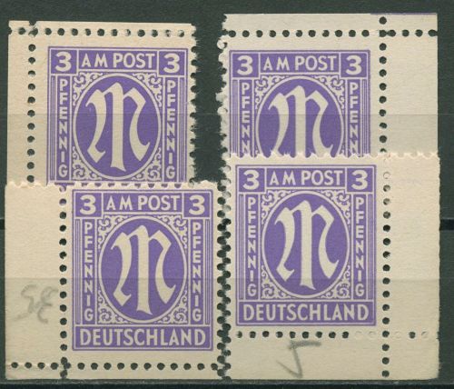 Bizone 1945 AM-POST Amerikanischer Druck 1 z Ecke 1/4 Papier z postfrisch