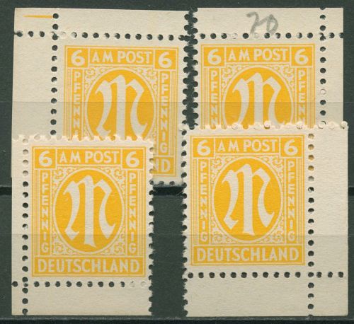 Bizone 1945 AM-POST Amerikanischer Druck 4 z Ecke 1/4 Papier z postfrisch