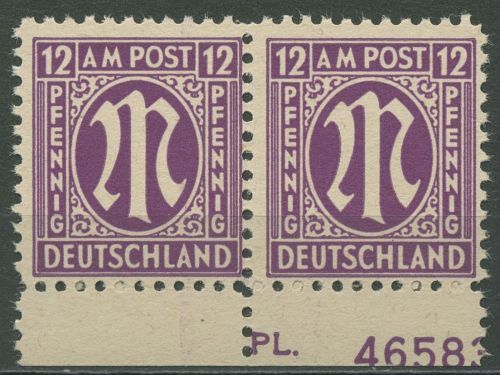 Bizone 1945 AM-POST Amerik. Druck Plattennummer 7 za b Pl.-Nr. unten postfrisch