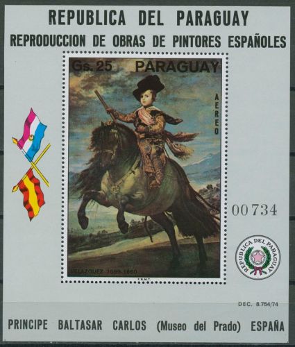 Paraguay 1976 Gemälde von Velázquez: Reiterin Block 273 postfrisch (C80487)