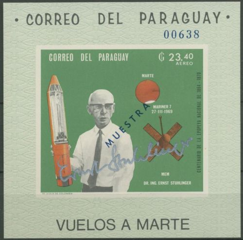 Paraguay 1969 Weltraumfahrt E.Stuhlinger Block 135 Muster postfrisch (C12930)