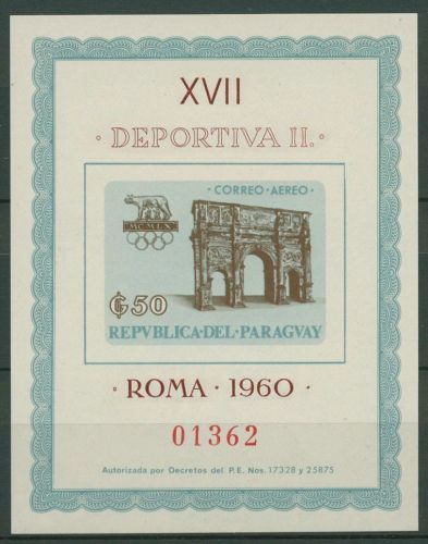 Paraguay 1963 Olympische Sommerspiele Rom´60 Block 42 postfrisch (C67054)