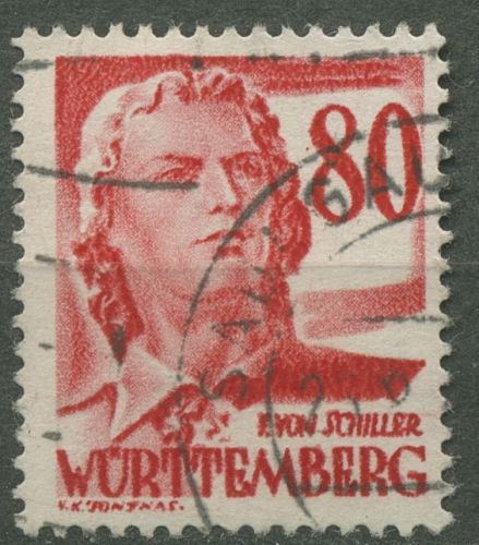 Franz. Zone: Württemberg 1948/49 Schiller 36 y gestempelt