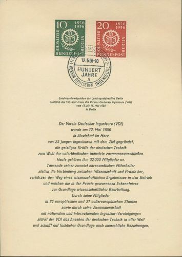 Berlin 1956 Verein dt. Ingenieure 138/39 amtliches Ersttagsblatt ETB 4 (X12973)
