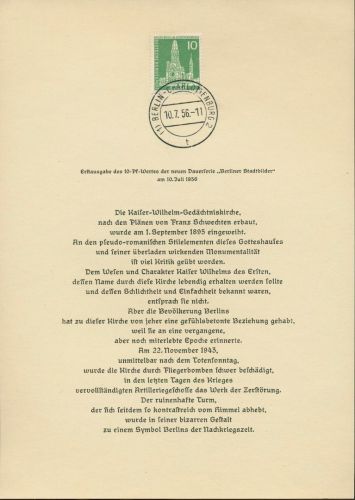 Berlin 1956 Berliner Stadtbilder 144 amtliches Ersttagsblatt ETB 6 (X12975)