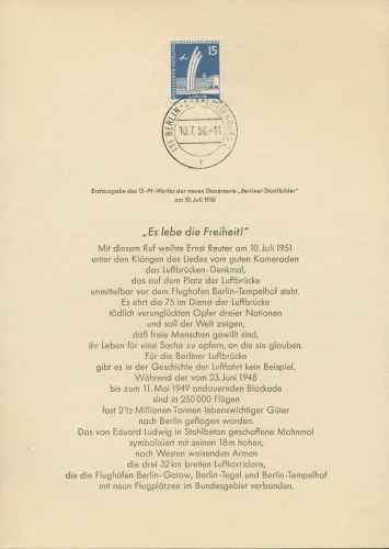Berlin 1956 Berliner Stadtbilder 145 amtliches Ersttagsblatt ETB 7 (X12976)