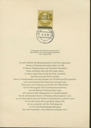 Berlin 1956 Hochwassergeschädigte 155 amtliches Ersttagsblatt ETB 10 (X12979)