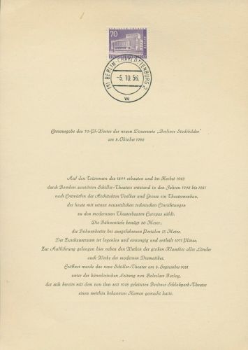 Berlin 1956 Berliner Stadtbilder 152 amtliches Ersttagsblatt ETB 15 (X12984)