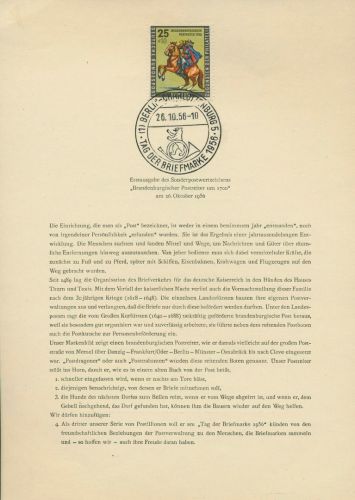 Berlin 1956 Tag der Briefmarke 158 amtliches Ersttagsblatt ETB 16 (X12985)