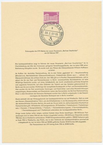 Berlin 1956 Berliner Stadtbilder 141 amtliches Ersttagsblatt ETB 19 (X12988)