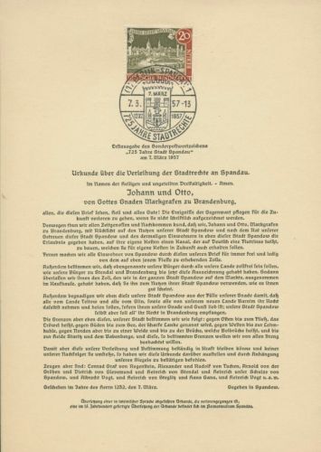 Berlin 1957 725 Jahre Stadt Spandau 159 amtliches Ersttagsblatt ETB 20 (X12989)