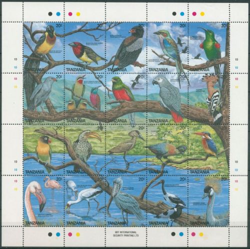 Tansania 1989 Vögel Graupapagei Eisvogel 523/42 ZD-Bogen postfrisch (SG23616)
