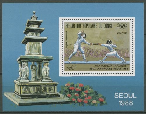 Kongo (Brazzaville) 1988 Olympiade Seoul Fechten Block 43 A postfrisch (C42706)